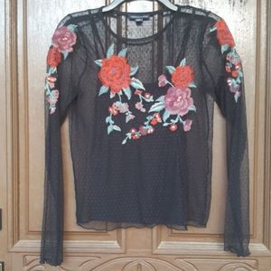 American Eagle dotted mesh long sleeve black shirt